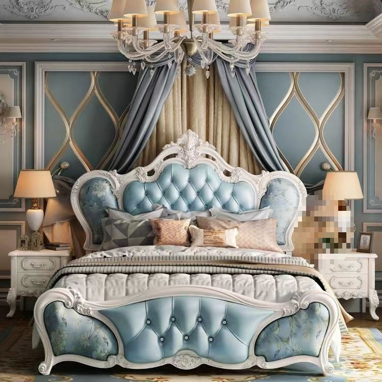 欧式床现代简约1.8公主床简欧双人床粉色皮婚床主卧家具组合套装