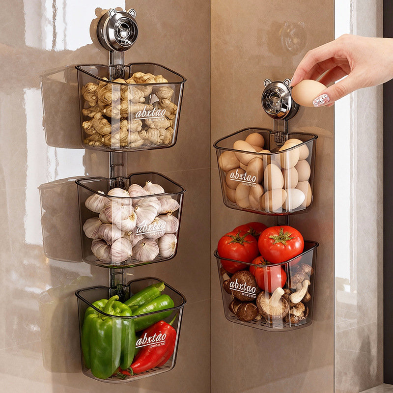 Onion ginger garlic storage box suction cup kitchen storage basket wall -mounted punching shelf ginger, garlic small hanging basket artifact