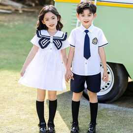 幼儿园园服夏装儿童班服小学生校服套装英伦风毕业照短袖演出服装