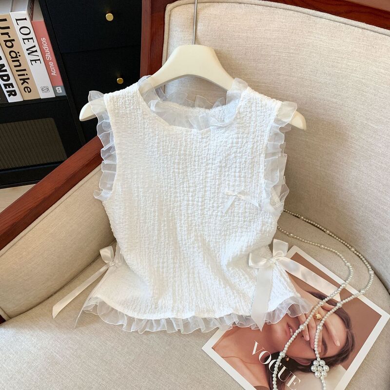 French-Style Sleeveless Vest Shirt for Women, Summer New Design, Petite Slimming Hem Spliced Vest