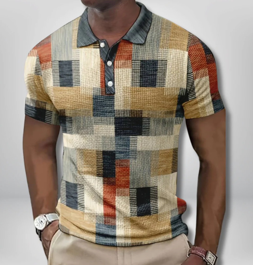 Botón de los hombres camisa polo a cuadros patrón solapa moda 3D Impresión digital moda urbana suelta casual