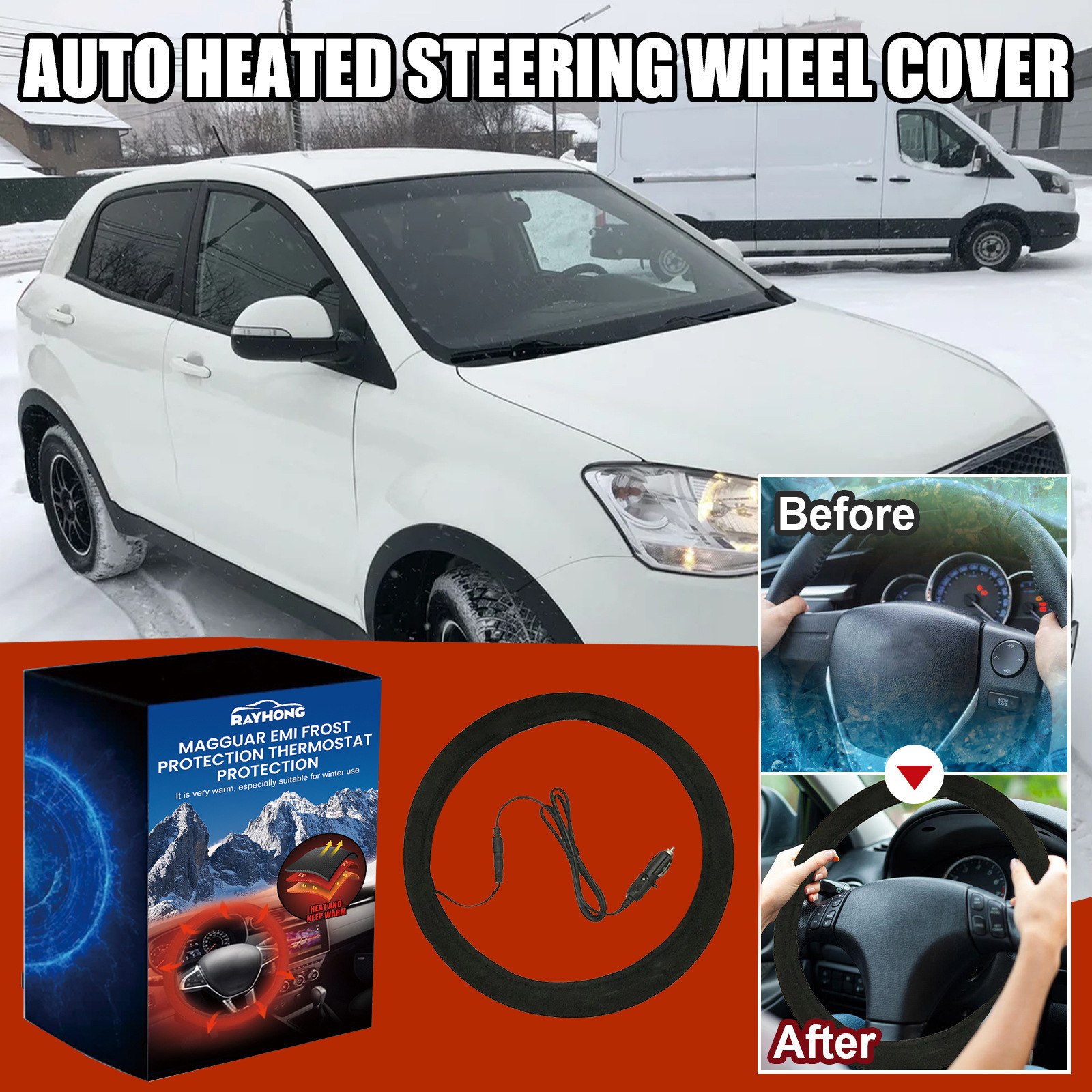 Rayhong Car Heated Steering Wheel Non-Slip Universal Steering Wheel Cover Quick Warming Hand Warmer Protective Cover