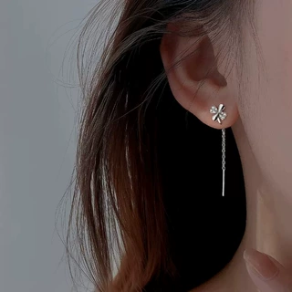 s925银四叶草耳线耳饰小众百搭设计ins凤小清新流苏耳线银饰品