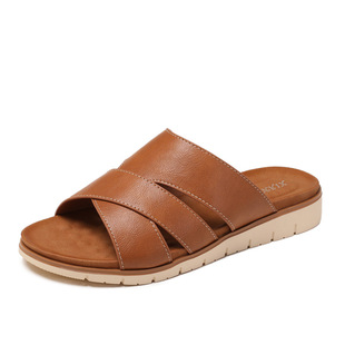 Simple thick-soled slippers with excrement feeling for women in summer wear new fashion travel lazy one-pedal sandals 6020-48