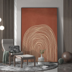 現代輕奢客廳玄關磚紅色裝飾畫抽象線條風格背景牆壁豎版落地掛畫
