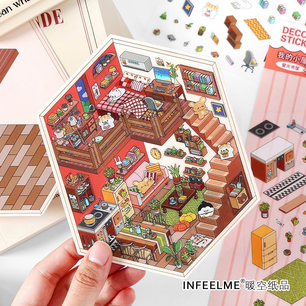 Infeel.Me 2.5D pegatinas paisajísticas mi cabina encantadora pequeña casa diy pegatinas de decoración de escena