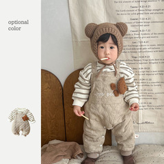 韓國童裝秋冬絎線嬰兒背帶褲衛衣兩件套 1-3歲寶寶加絨連體衣套裝