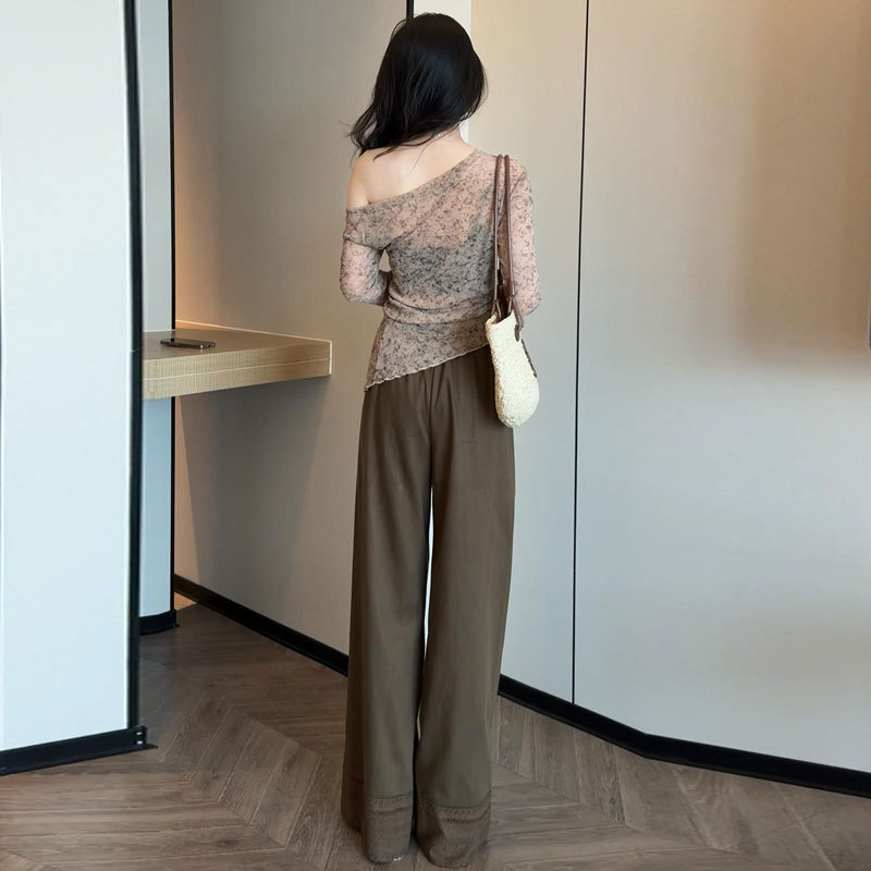 时尚套装女2025早秋新款时髦洋气不规则长袖上衣阔腿裤气质两件套|undefined