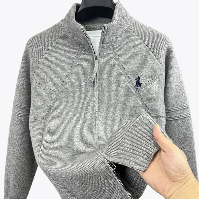 Explosiones transfronterizas de tamaño europeo de tamaño grande marca de equitación doble cremallera suéter cardigán hombre chaqueta camiseta de punto fábrica de negocios al por mayor