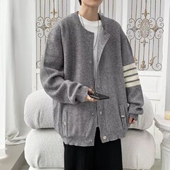 日韩系毛衣简约秋冬季外套男潮牌设计感宽松休闲百搭开衫棒球服