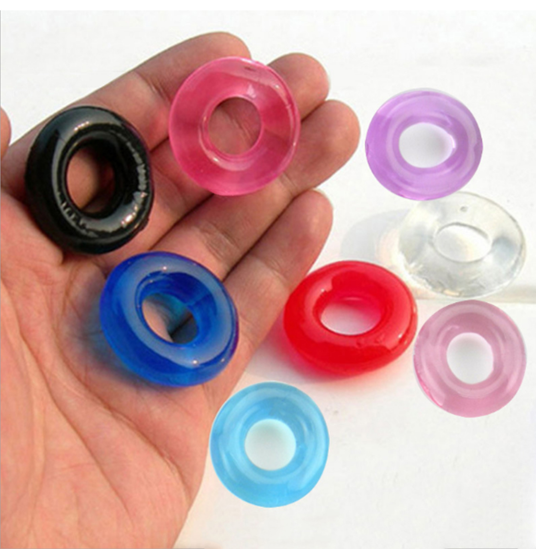 Men’s Silicone Locking Cock Ring, Tri-color Sheep Eye Design, Colorful Crystal Slippery Ring — detail image 11