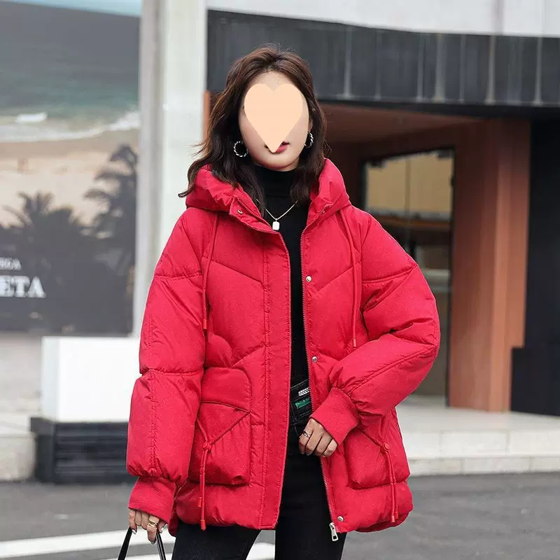 跨境新款亮晶晶羽绒棉服女装2024韩版宽松加厚棉衣连帽面包服潮流