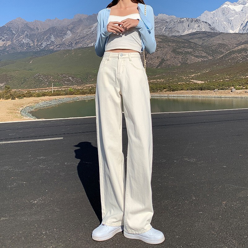 Off-White Wide-Leg Jeans for Women Spring and Summer Thin 2025 New High-Waisted Narrow Version Straight-Length White Pants