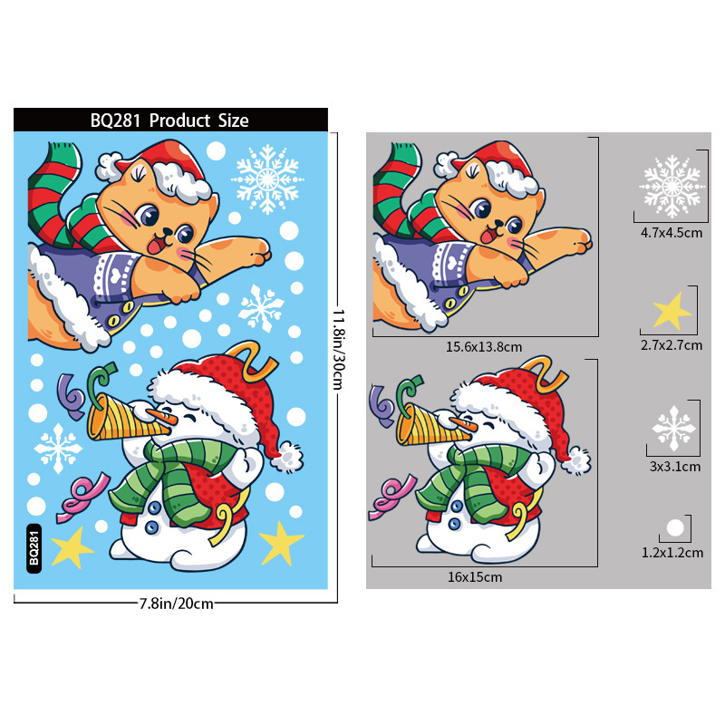 クリスマスのステッカーアマゾンの新しいサンタクロースの漫画の静電気はクリスマスの雪だるまのショーウインドーの戸のガラスのステッカーを貼ります。|undefined