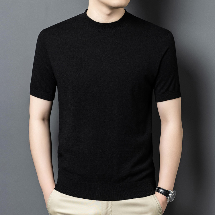 100% 羊ウールニットボトムシャツメンズ半袖ニットウールセーター Tシャツビジネス多用途無地卸売セーター|undefined