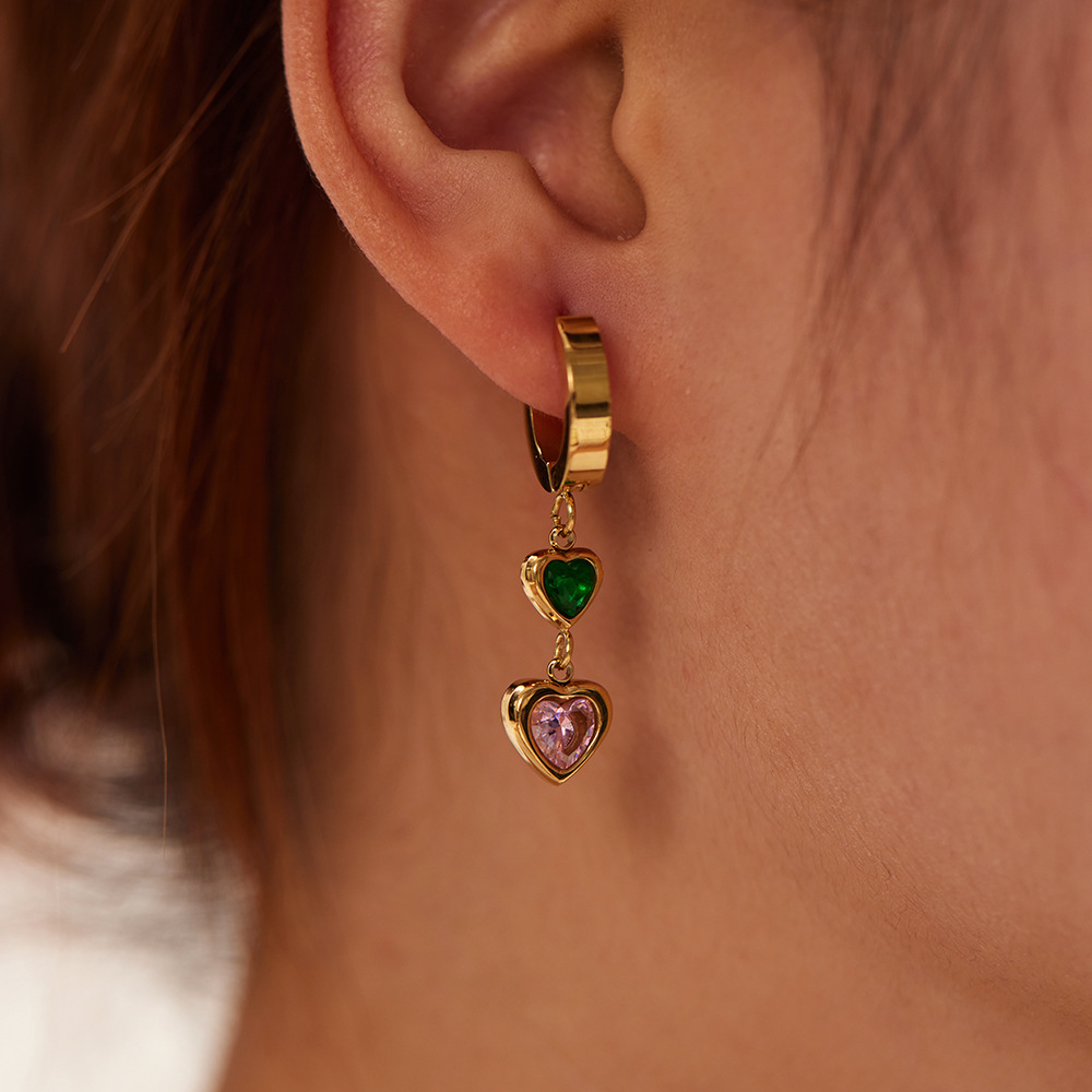 Geometric, Heart Shape Pattern Women's Gender 1 Pair Elegant Retro Geometric Heart Shape Plating Inlay Stainless Steel Zircon 18K Gold Plated Drop Earrings