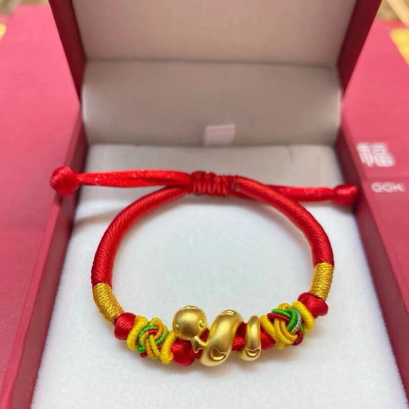 Pure Gold 999 Gold Zodiac Snake Bracelet 2024 New Braided Baby Red Bracelet 3D Transfer Beads Birthday Gift