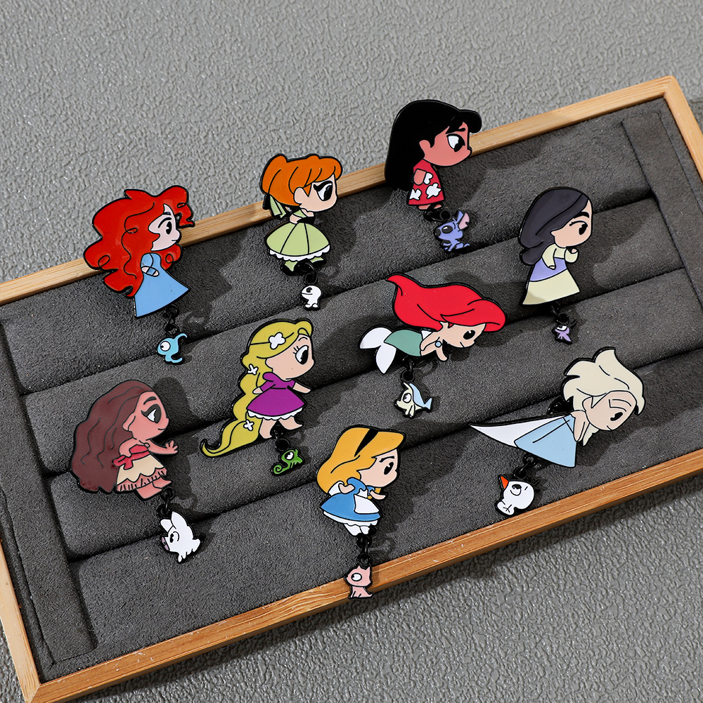 Cute Cartoon Creative Princess Series Alloy Brooch Mermaid Snow White with Pendant Metal Badge Accessories