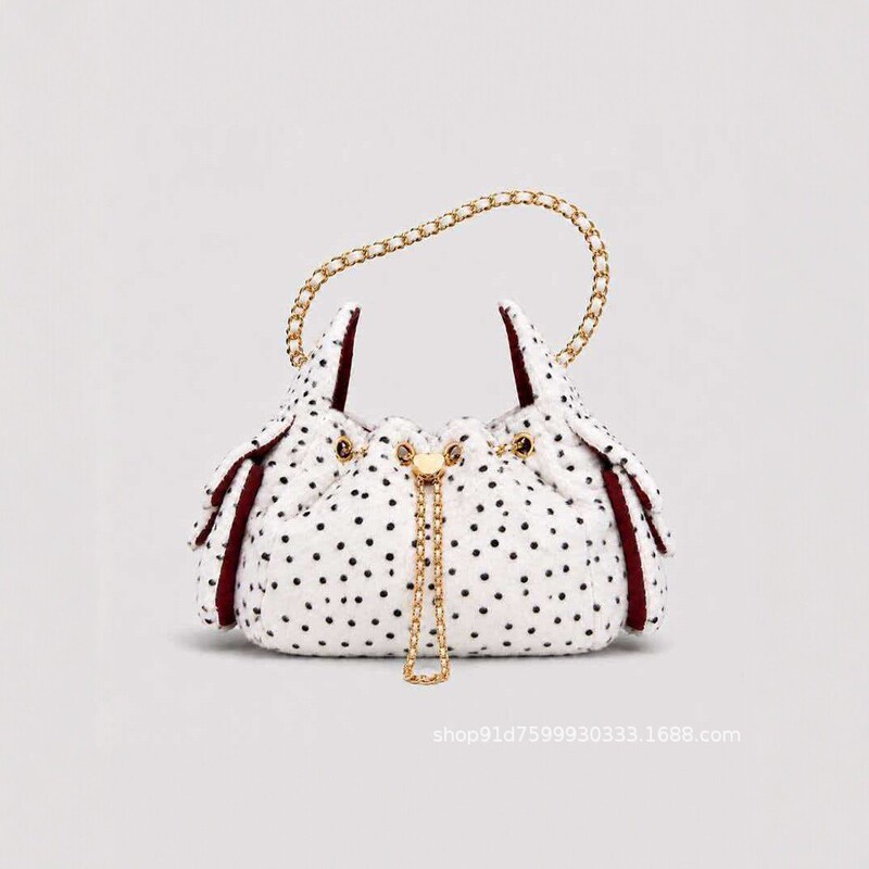 Autumn and winter leopard print plush polka dot retro chain women's bag, small Chanel-style handbag, crossbody bag, fashionable versatile bucket bag Autumn and winter leopard print plush polka dot retro chain women's bag, small Chanel-style handbag, crossbody bag, fashionable versatile bucket bag