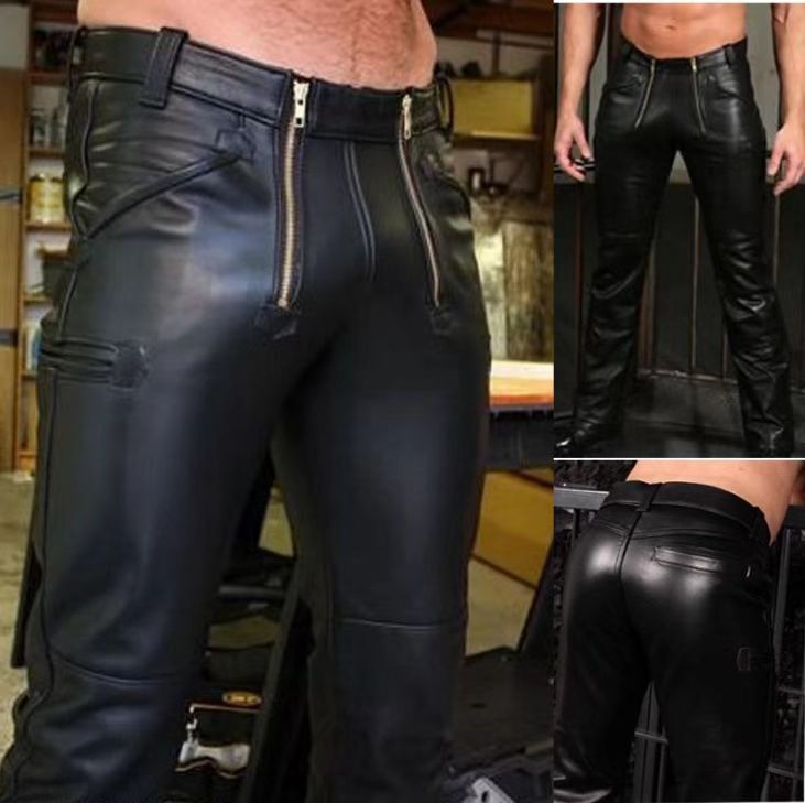 European and American 2023 New Fashion winter double-layer casual fashion zipper slim mid-waist solid color thick leather pants European and American 2023 New Fashion winter double-layer casual fashion zipper slim mid-waist solid color thick leather pants