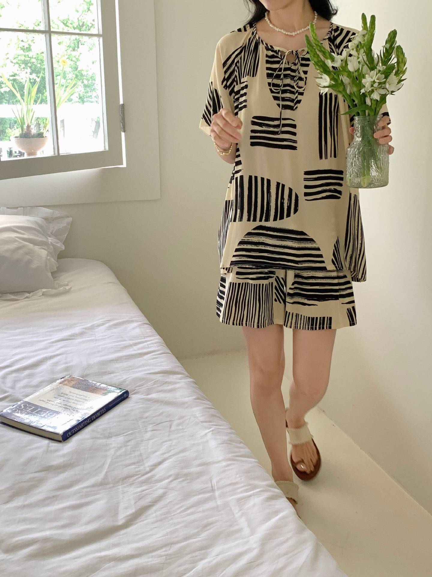 ¡Ropa para dormir! Pijama de seda de algodón pantalones cortos de verano para mujer