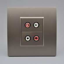 深灰色音频面板86型双孔莲花头红白音频面板2个免焊接AV墙壁插座