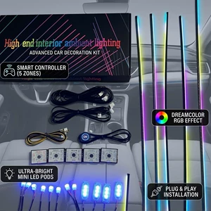 Avtomobil LED Atmosfer İşığı, Rəngli Dinamik Axan 18 İşıq
