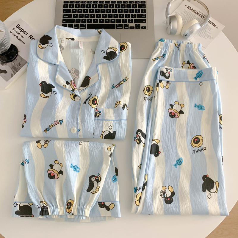 Cloud Cotton-Striped Penguin Three-piece Set