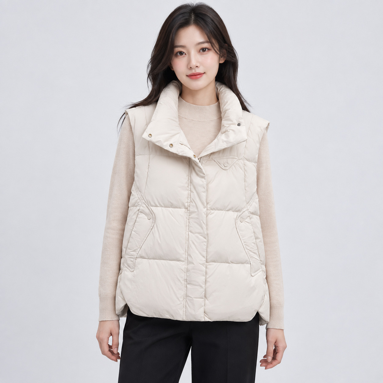 Pinghu Chi 새로운 다운 재킷 새로운 국가 표준 90 벨벳 가을과 겨울 새로운 여성 다운 조끼 민소매 조끼 한국 느슨한 코트