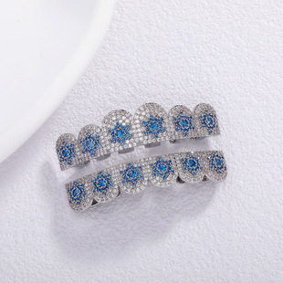 European and American Amazon Quality Hip-Hop Blue Diamond Star Braces Full of Zirconium Trendy Male Rap Teeth Grills Wholesale
