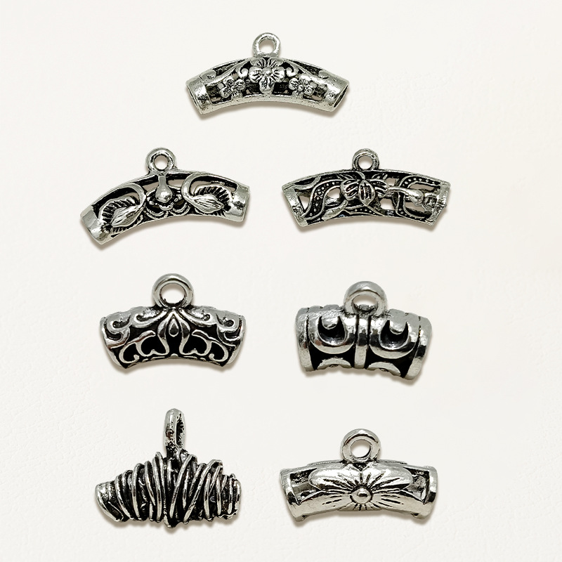 合金电镀仿藏银三通吊坠泰式清迈复古做旧多圈不规则diy饰品配件