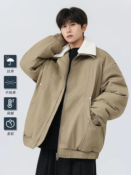 American retro style lapel winter jacket for men, youth water-resistant warm outdoor cotton jacket wholesale