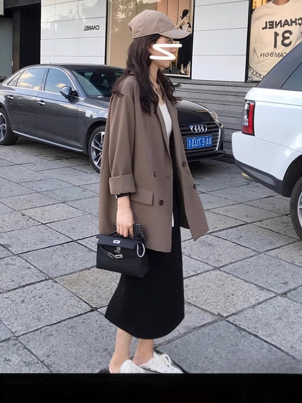 设计感小众西装外套女2025新款春秋休闲咖色小个子高级感炸街西服|undefined
