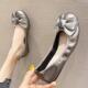 Flat shoes women's spring low-cut single-layer shoes pregnant women's shoes bow soft bottom peas shoes soft leather egg roll shoes plus size women's shoes