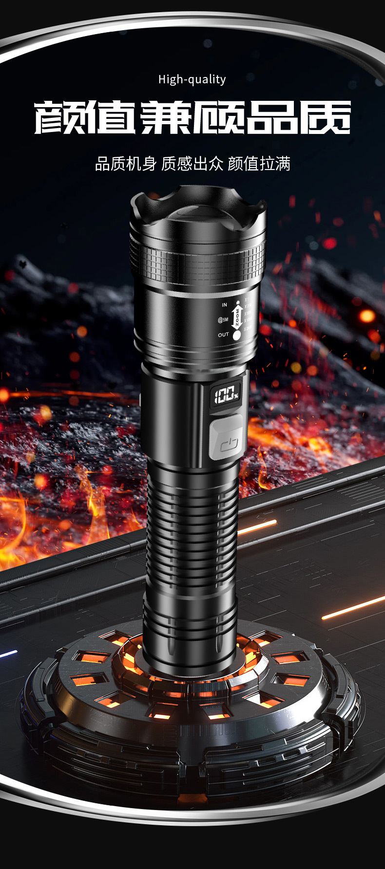 Flashlight Strong Light Charging Long Battery Life Home Outdoor Fall-Resistant Zoom Spotlight Portable Ultra-Bright Xenon Lighting