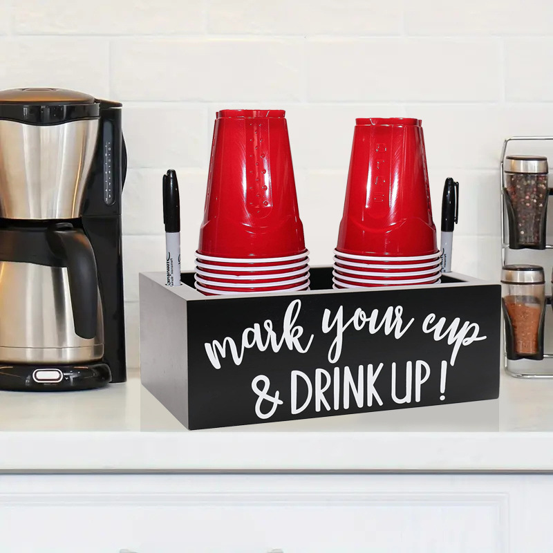 Cross-border wooden cup storage box coffee shop paper cup storage rack with pen holder desktop bar storage wooden box cup holder