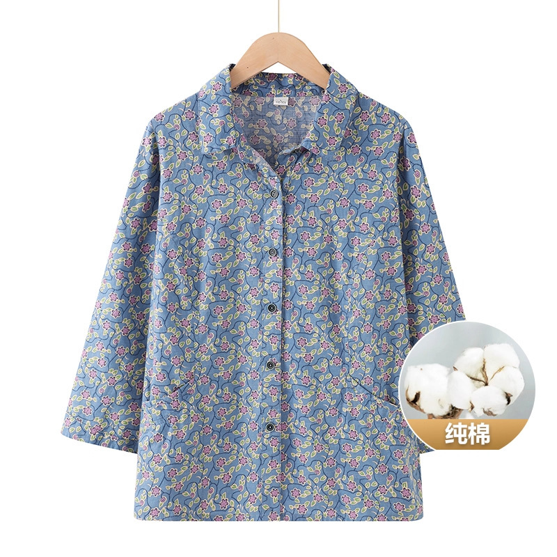 大唐夫人奶奶春装纯棉衬衫中老年人衬衣女妈妈碎花上衣老太太衣服|undefined