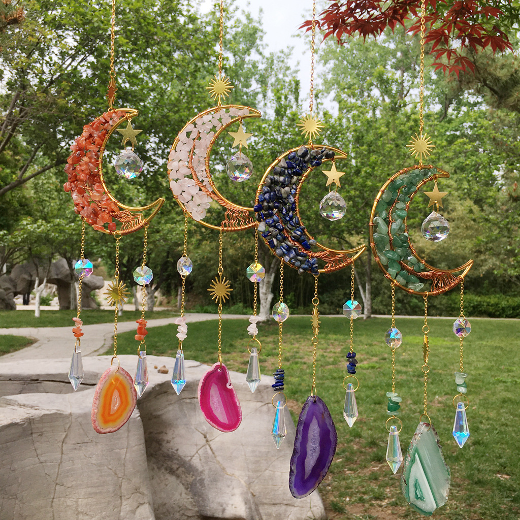 Original 10cm Moon Life Tree Agate Bell Wind Chime Solar Light Catcher Garden Decor Ornament