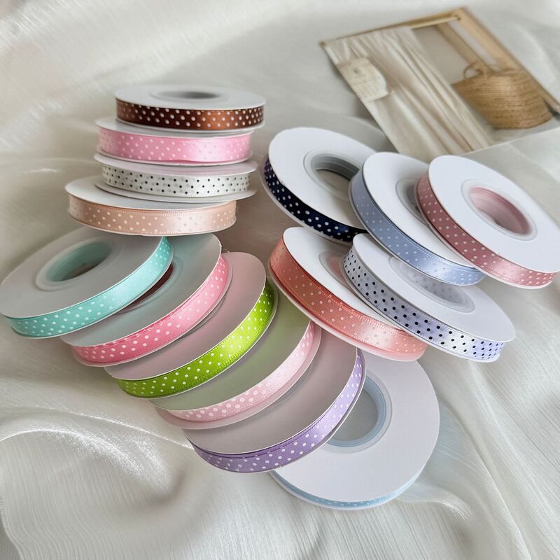 1cm Polka Dot Polyester Ribbon with Dots, Hair Accessories, Hair Clips, DIY Hair Decorations, Hairbands, Gift Flower Packaging, Decorative Ribbons