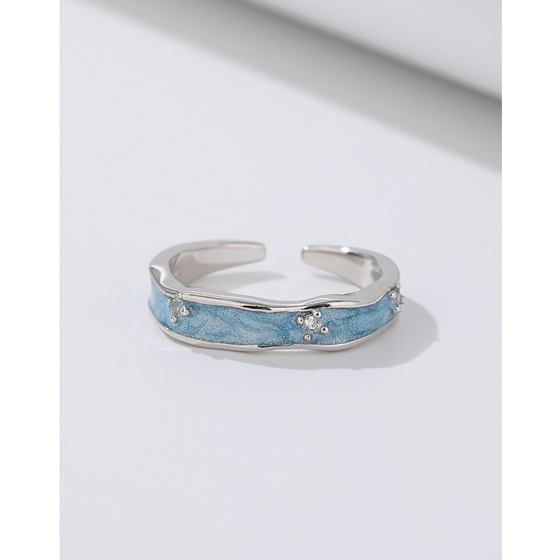 925 plata esterlina azul océano anillo femenino abierto ins nicho diseño anillo de alto grado luz lujo moda índice dedo anillo