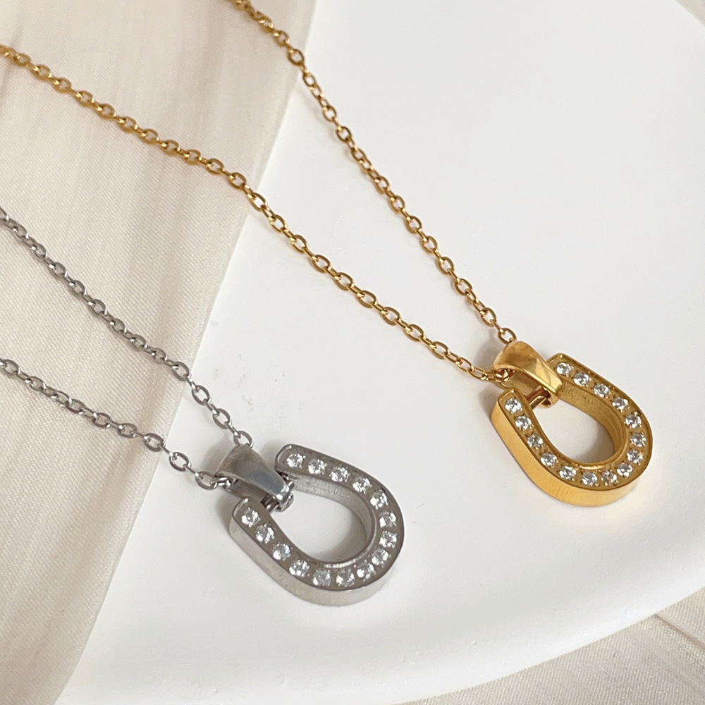 Ig Style Simple Style Horseshoe Titanium Steel Plating Inlay Zircon Pendant Necklace Long Necklace display picture 4