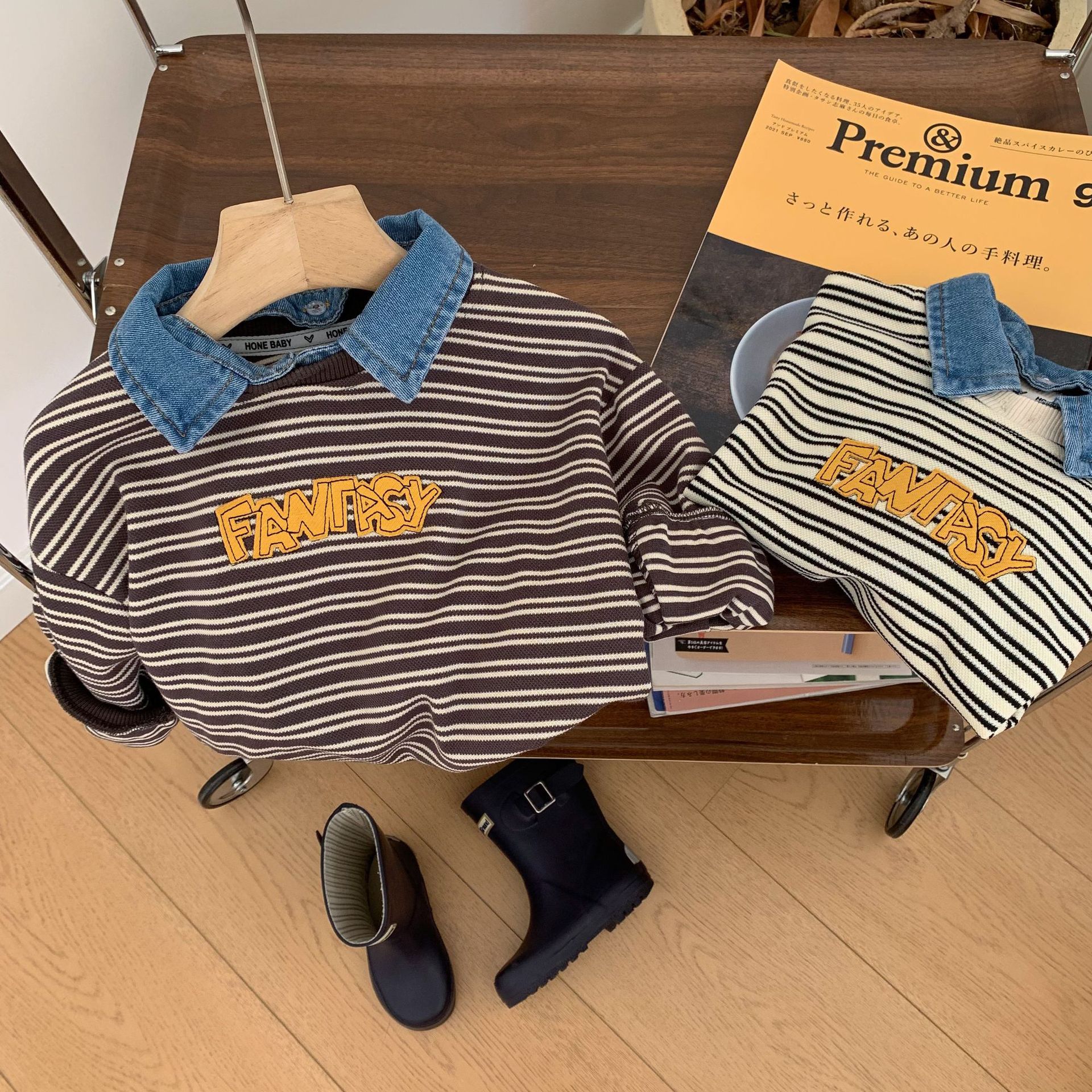 Felpa con cappuccio per bambini 2023 Bangcheng Autunno Ragazzi A Righe Cowboy Collo Con Cappuccio Bambino Casual Top C0213_voghion.com