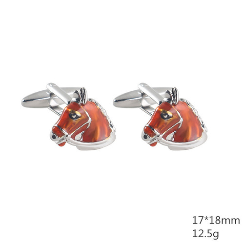 High-quality brown horse head shape metal cufflinks for men's French-style shirt and suit cuffs