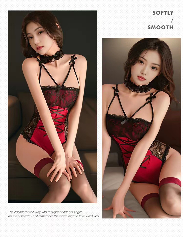 Lace Bunny Role-Play Bodysuit with Garters and Pull Chain — detail image 8
