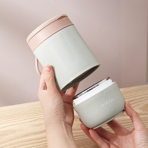 304 stainless steel double-layer soup cup Japanese-style large-capacity portable oat milk cup student adult breakfast porridge cup