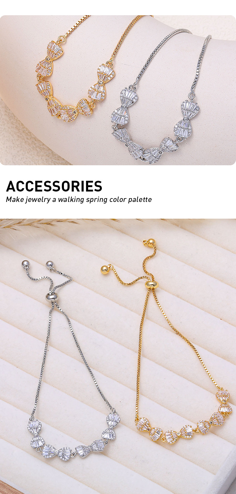 Exquisite Zircon Bow Bracelet Simple Versatile Layered Jewellery_voghion.com