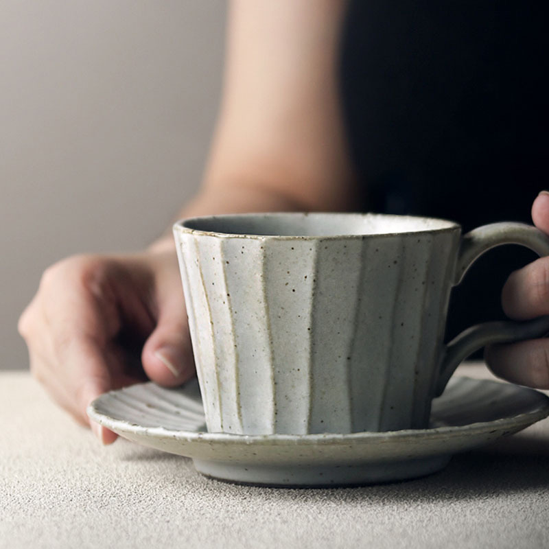 Japanese handmade coffee cups with saucers, vintage cups, retro creative rustic ceramic mugs, afternoon tea set