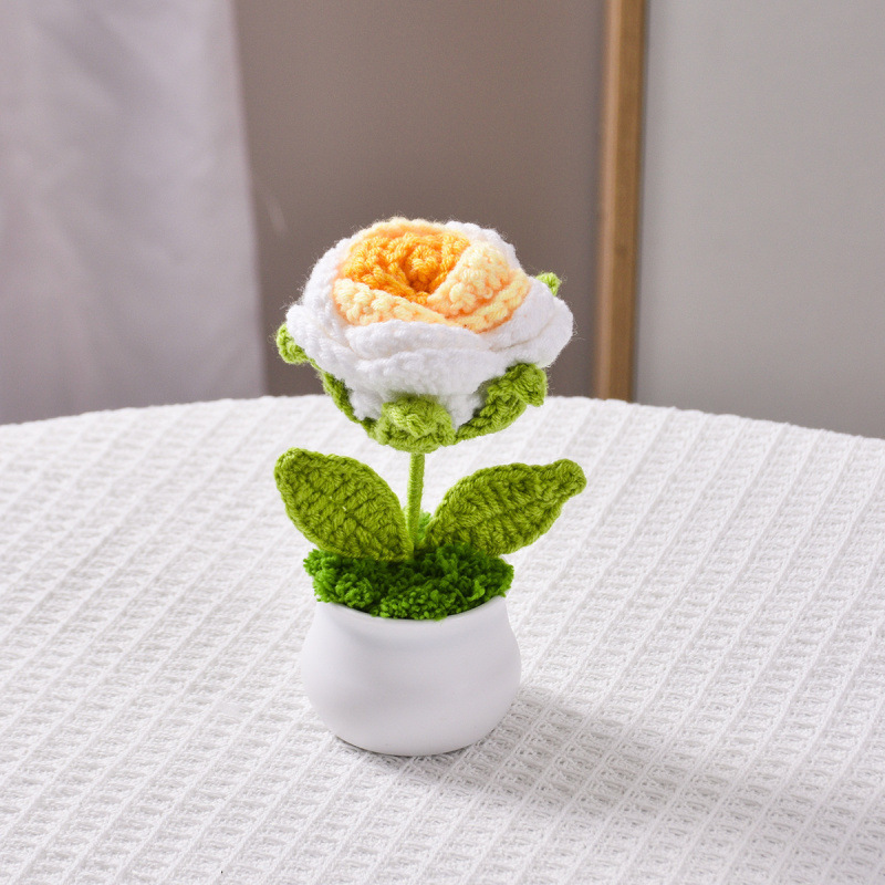 完成品卒業シーズンバラ鉢植え毛糸手編みプレゼント|undefined