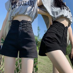 plus size Chubby Girl Black High Waist Denim Shorts Women's Summer Design Sense A- Line Super Shorts Thin Hot Pants for Hot Girls