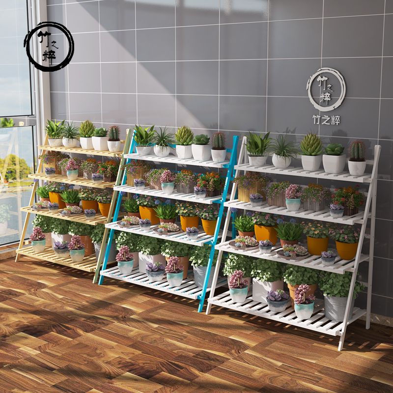 Estantes de flores no de madera maciza aterrizan en interiores, bambú de bambú plegado balcón de varias capas, Sala de estar, estantes de macetas de flores de carne, estantes de plantas especiales